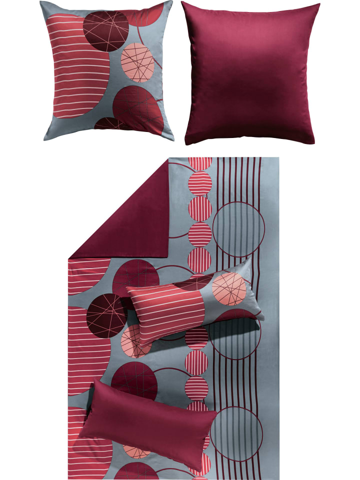 Erwin Müller Mako-Satin Wendebettwäsche in rot-grau günstig kaufen
