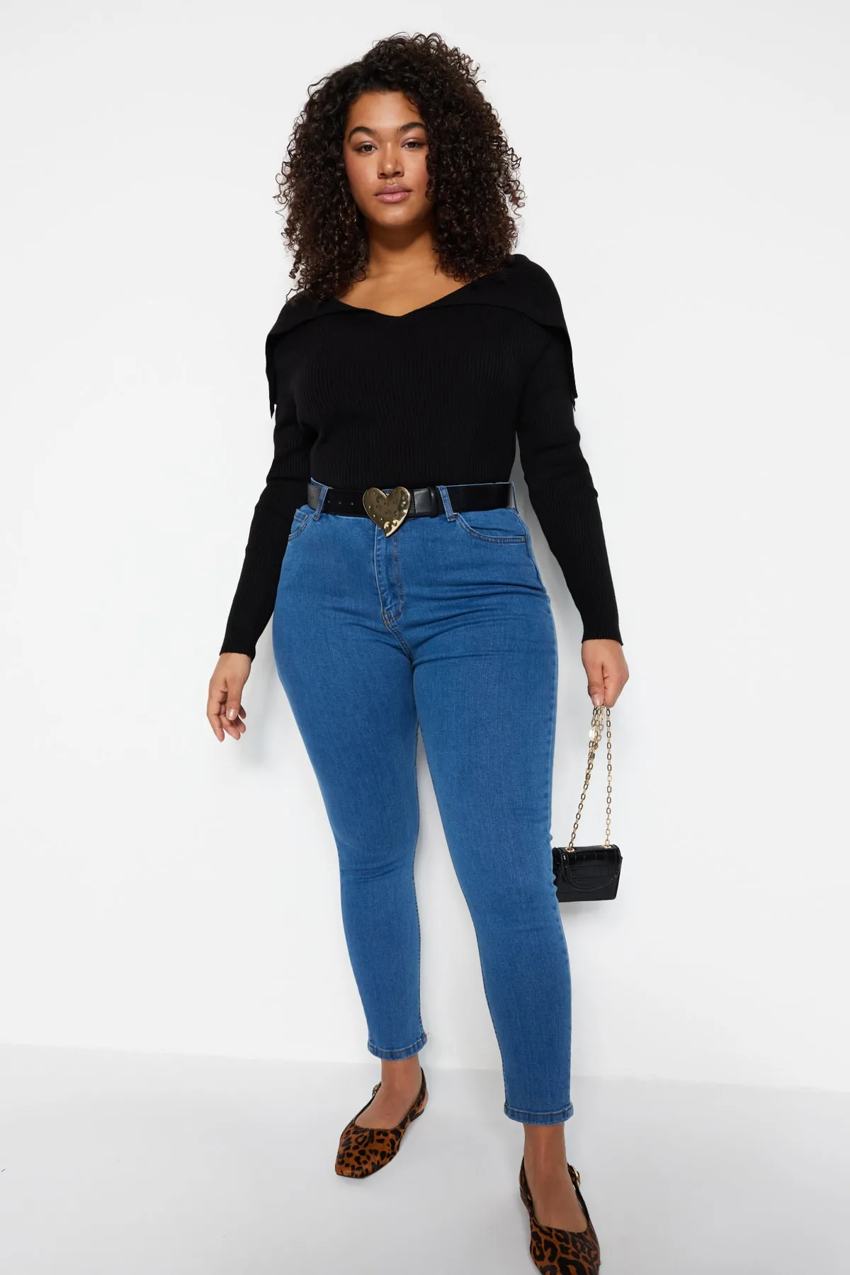 Trendyol Curve  Dunkelblaue Skinny Jeans mit hoher Taille TBBAW23CJ00012