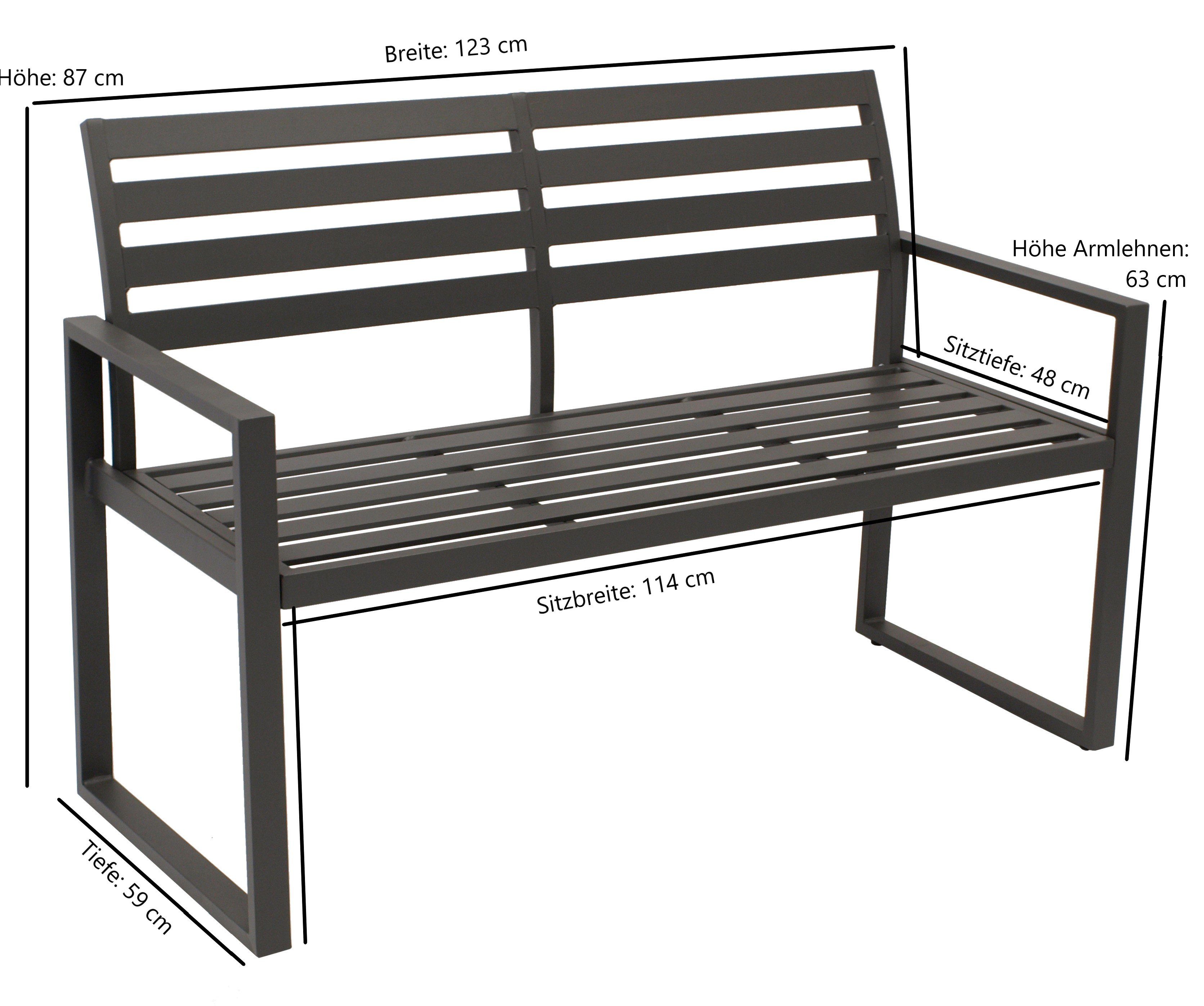 DEGAMO Gartenbank ATLANTA (1-St), 2-sitzer 123cm, Aluminium rostfrei in dunkelgrau, modern