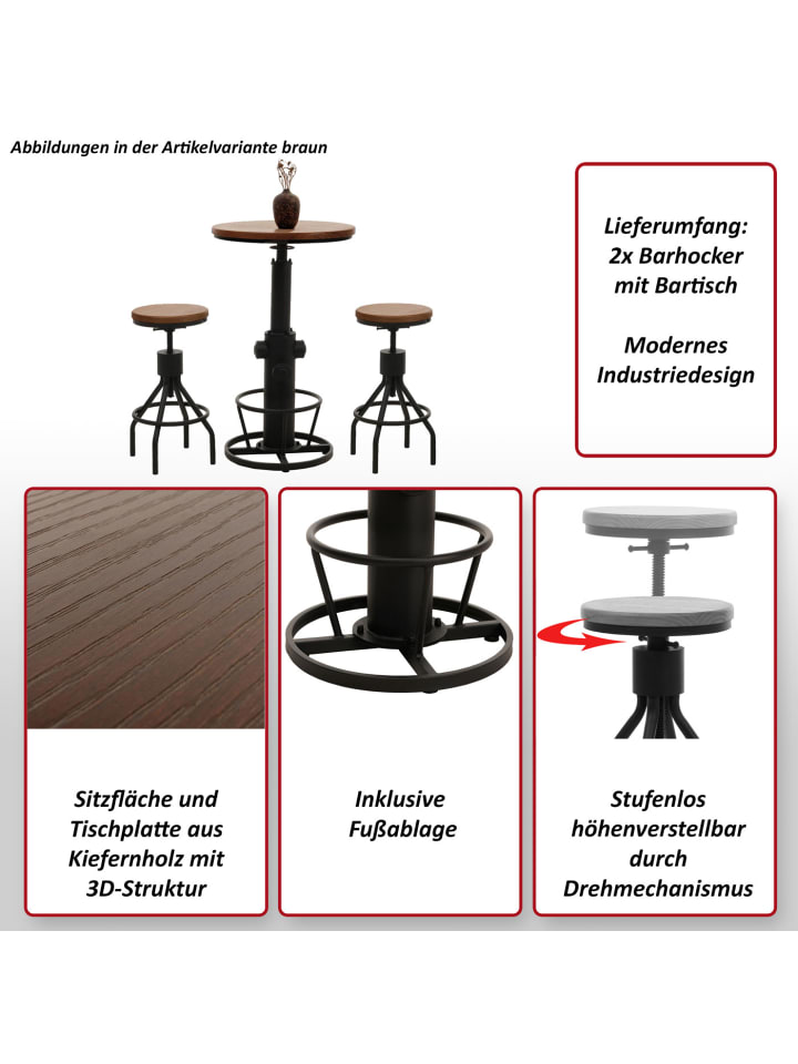 MCW Set Bartisch   2x Barhocker N17, Natur günstig kaufen onesize