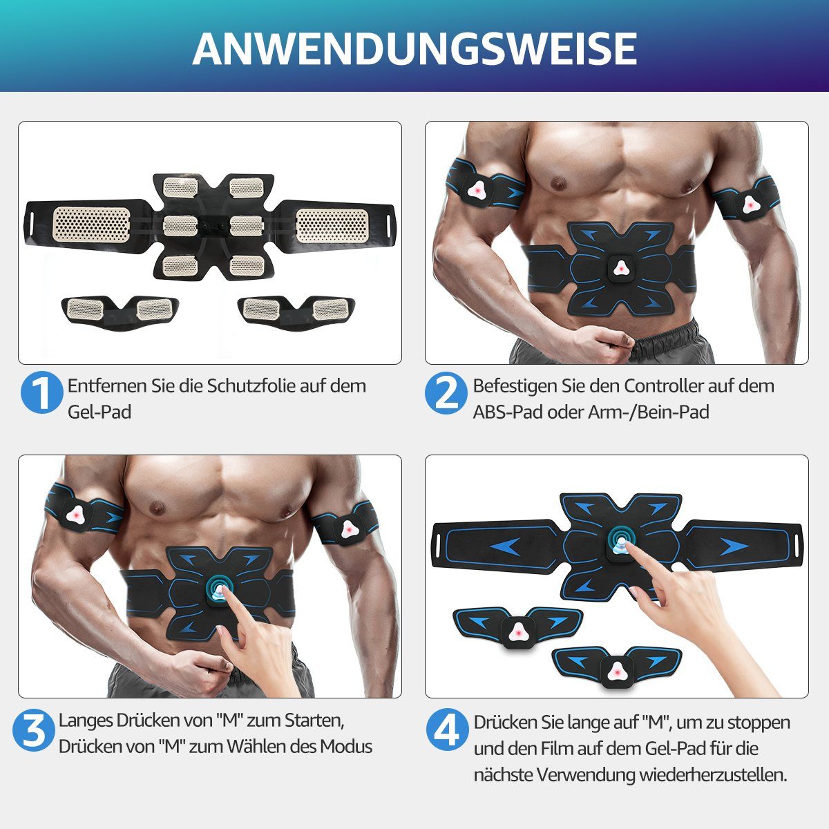 LifeImpree EMS-Gerät EMS Trainingsgerät, Bauchmuskeltrainer, (USB Wiederaufladbar Muskelstimulator bauchtrainer), mit 6 Modi & 15 Intensitäten