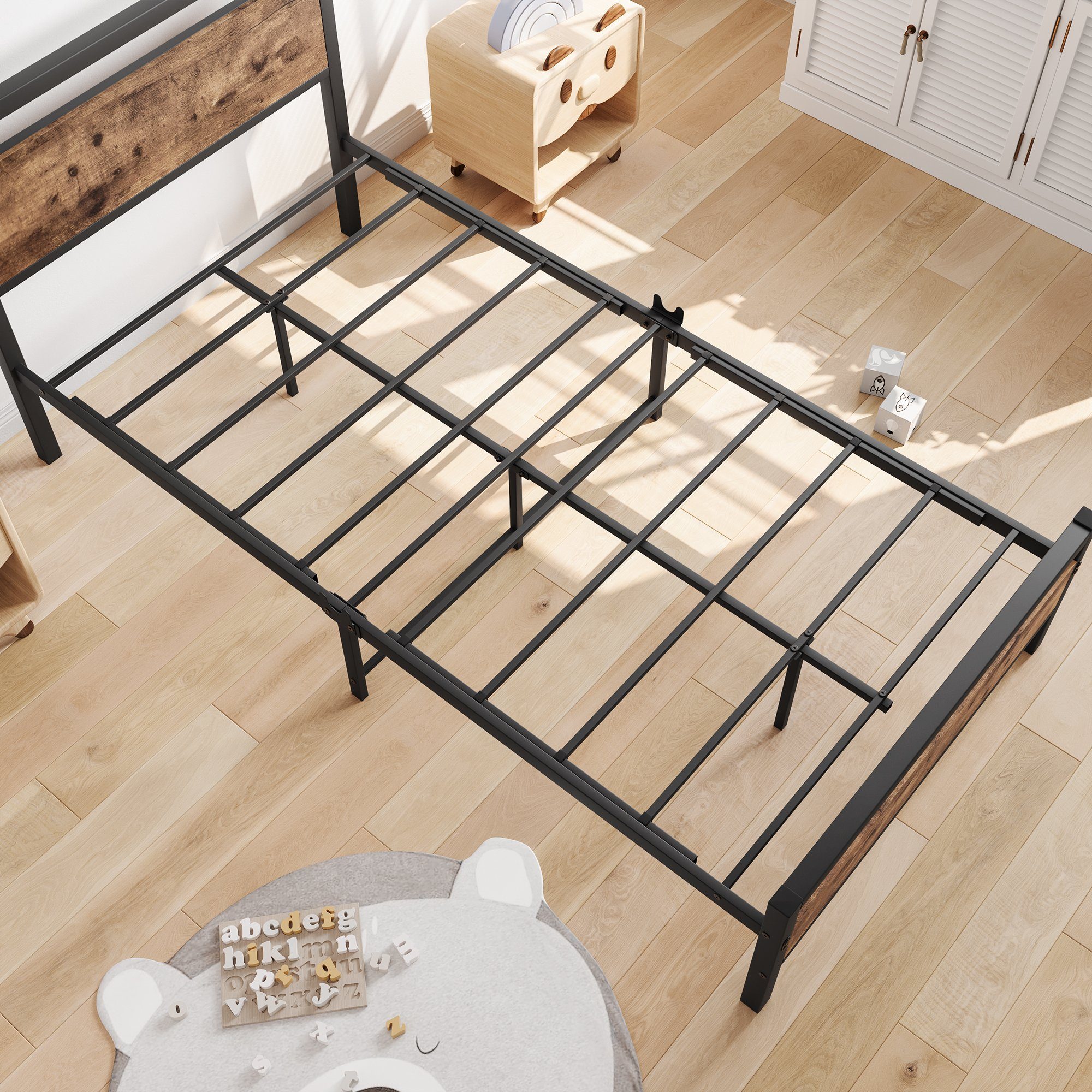 WISHDOR Metallbett Einzelbett Jugendbett mit Lattenrost ohne Matratze (90 x 200 cm Schwarz), mit Kopfteil und Lattenrost, FÜR LANGLEBIGKEIT GESCHAFFEN