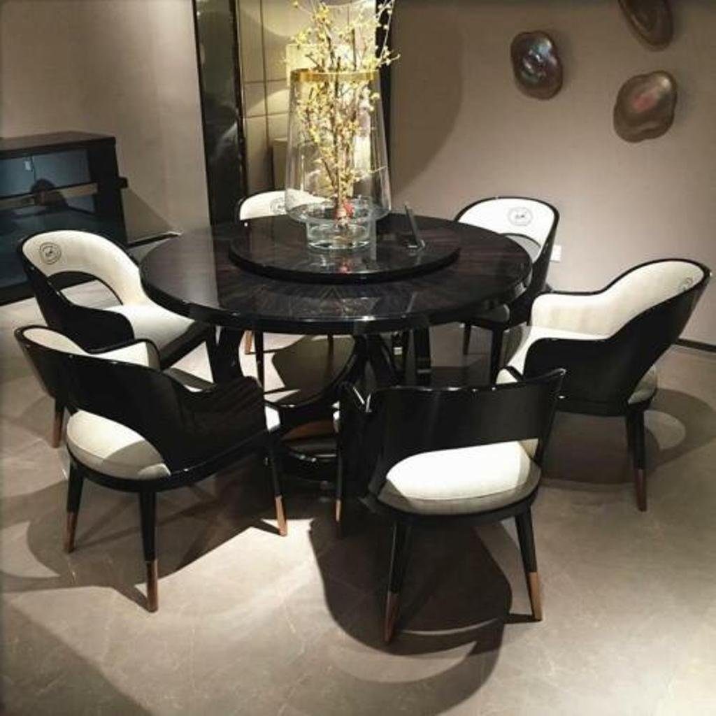 JVmoebel Esszimmer-Set, Design Rund Tisch 6x Sessel Stühle Ess Zimmer Polster Runde Tische
