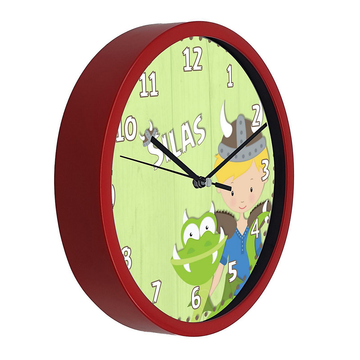 Kinder Wanduhr laufruhig personalisiert mit Name Wikinger