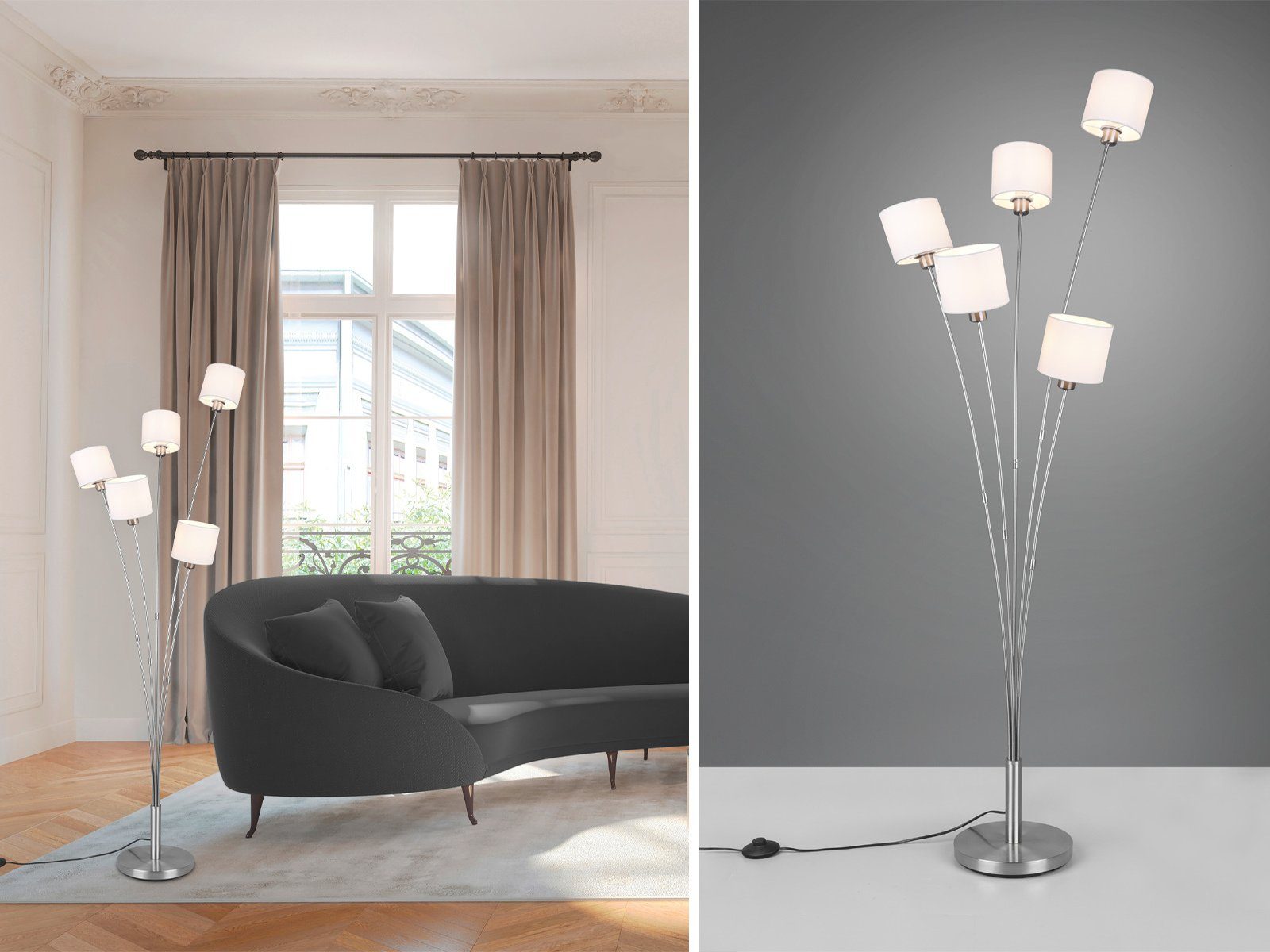 meineWunschleuchte LED Stehlampe, Dimmfunktion, LED wechselbar, Warmweiß, große ausgefallene moderne Designer-lampe dimmbar mehrflammig, H 163cm