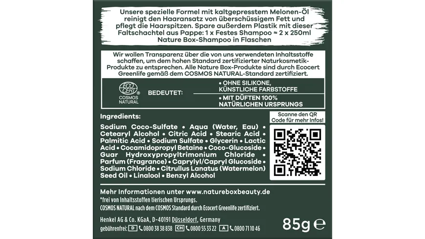 Nature Box festes Shampoo Frische mit Melonenöl 85 g