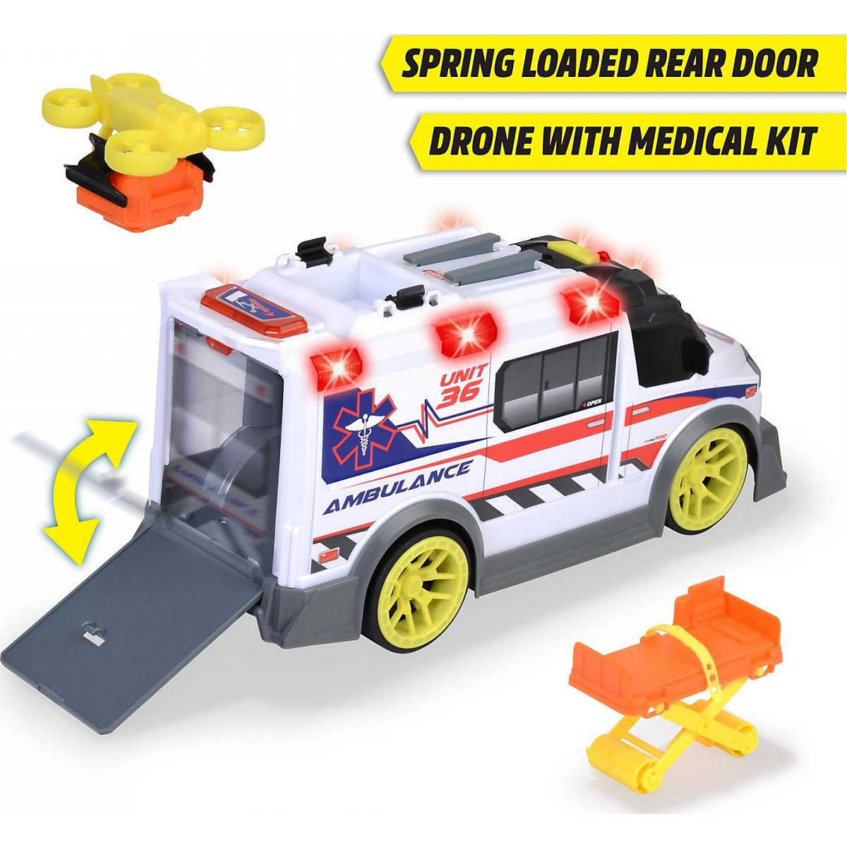 Ambulance Spielzeug-Krankenwagen mit vielen Extras, 35,5 cm