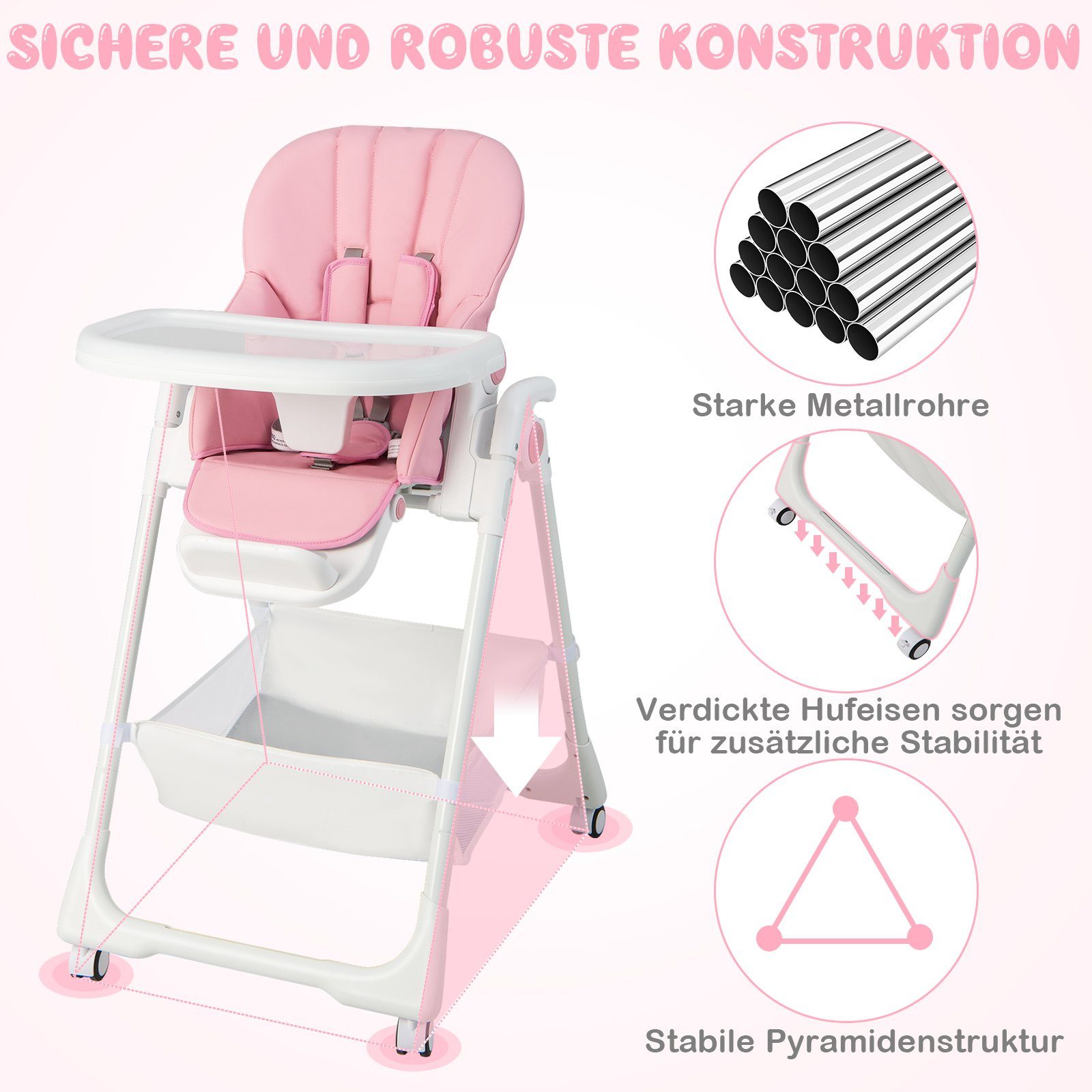 COSTWAY Hochstuhl Babyhochstuhl, klappbar, mit Aufbewahrungskorb, verstellbar