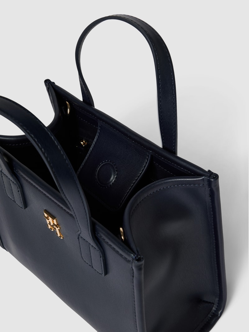 Handtasche mit Label-Applikation Modell 'CITY' in marineblau