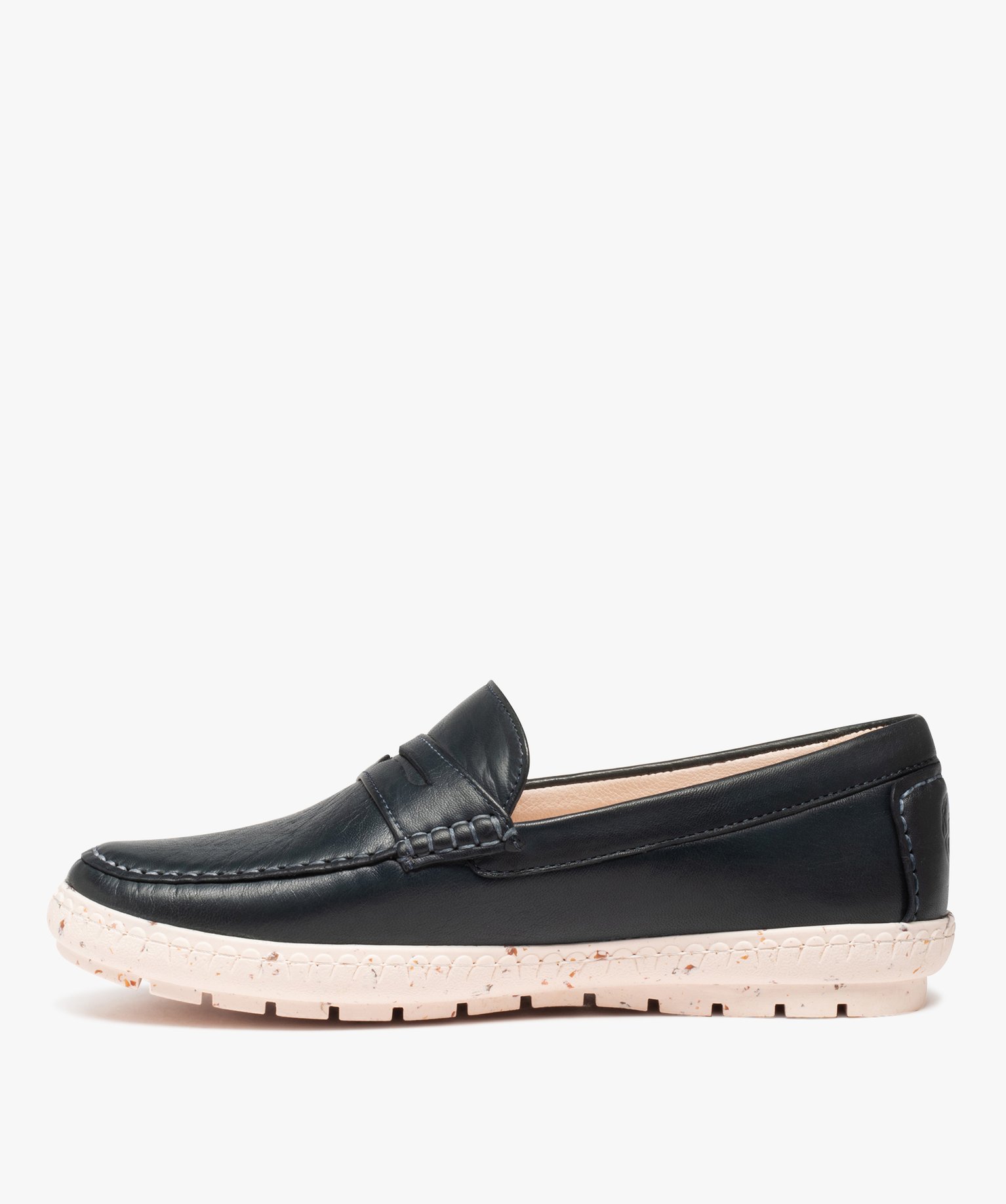 Mocassins femme dessus cuir uni et semelle crantée marine | GEMO