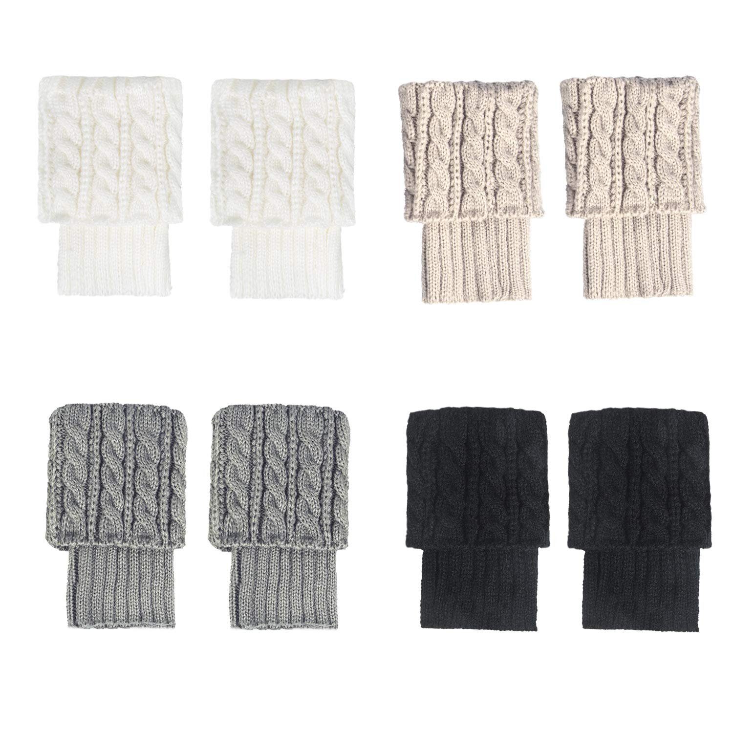 POCHUMIDUU Beinstulpen 4 Paar Damen Stiefelsocken Winter Warm,Stulpen (8-St) Häkelstrick Stiefel Manschetten Topper Socken Kurze Beinstulpen