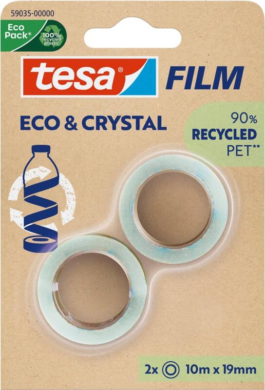 tesa Klebeband tesafilm Eco & Crystal Transparent 19 mm (B) x 10 m (L) PET (Polyethylenterephthalat) 2 Rollen