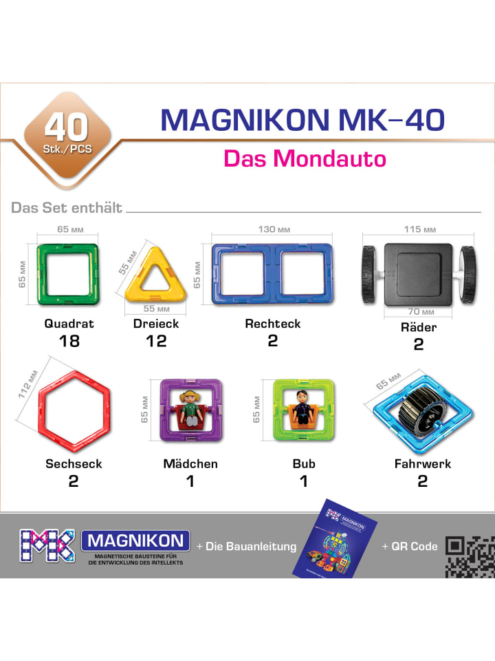 MAGNIKON Magnetische Bausteine MK-40 Das Mondauto mit Rädern, 40 Teile-ab 3 Jahre günstig kaufen onesize