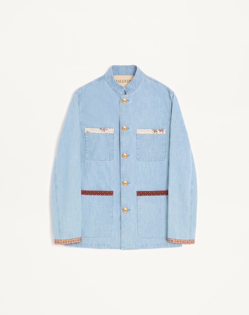 Jaqueta Safari Valentino em Denim com Bordas Estampadas