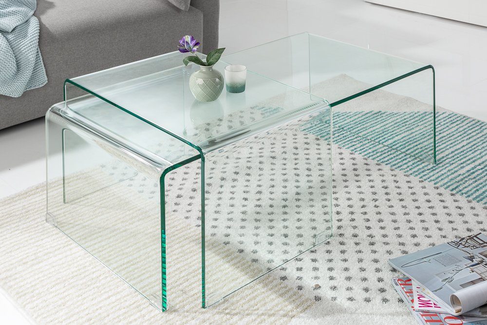 riess-ambiente Couchtisch FANTOME 100cm transparent (Set, 2-St), Wohnzimmer · Glas · eckig · Modern Design