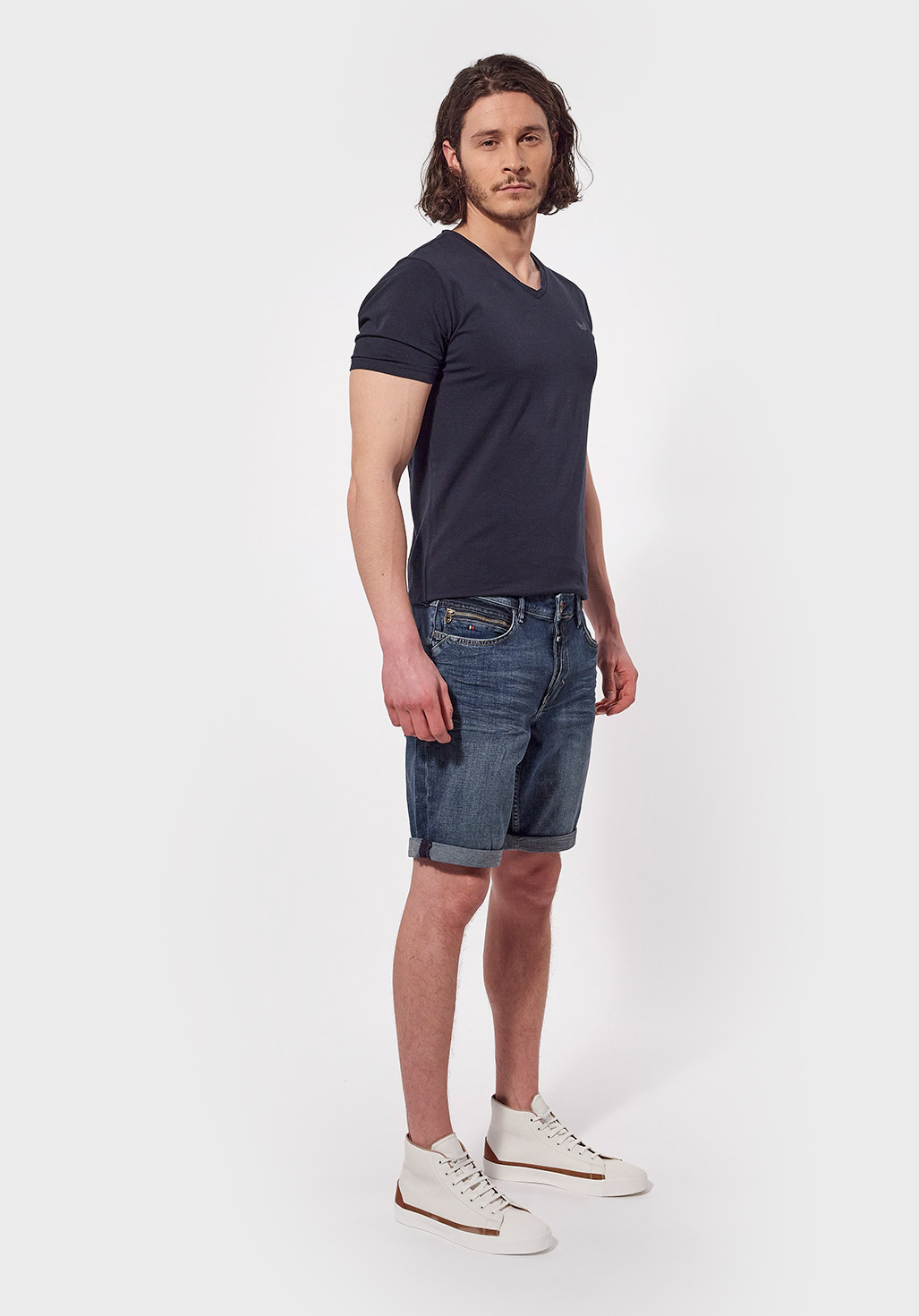 ANKO  Bermuda straight Homme bleu délavé