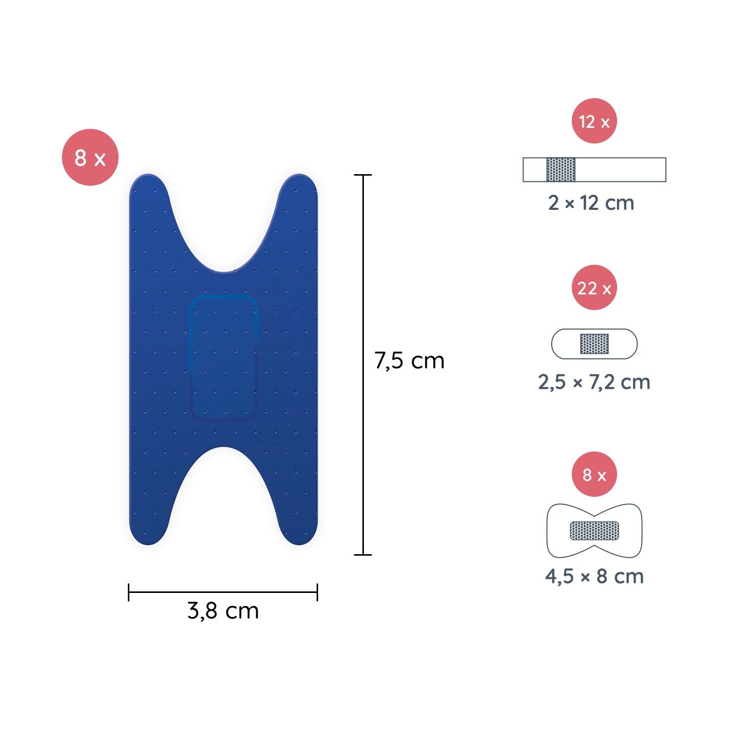 FLEXEO Wundpflaster Pflaster Mix (50 St), Pflastersortiment detektierbar wasserfest blau, 50 Stk