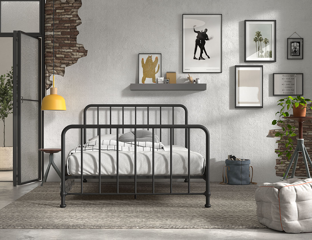 VIPACK Jugendbett BRONXX mit Liegefläche 140 xx 200 cm, Ausf. Metall Schwarz matt