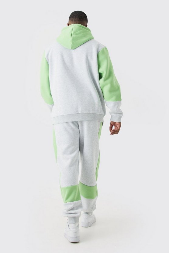 Plus grauer Colorblock Trainingsanzug mit Kapuze