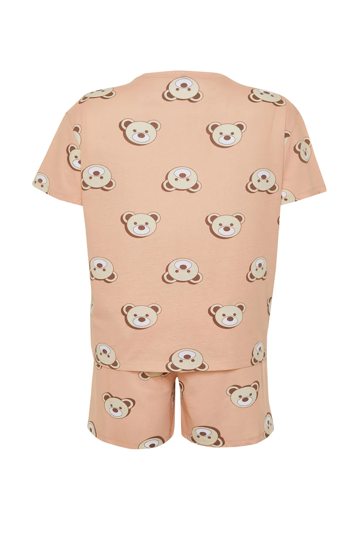 Trendyol Curve  Lachsfarbenes Pyjama-Set aus Baumwollstrick mit Teddybär-Aufdruck TBBSS23AI00022