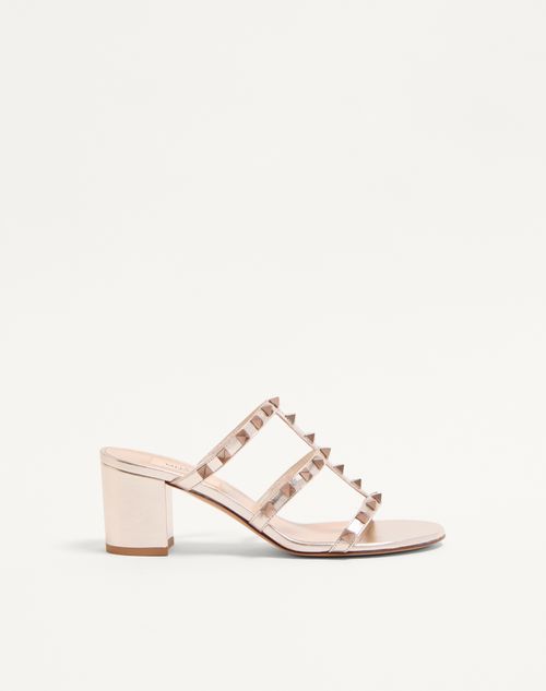 Rockstud Slider Sandal i Metallisk Kalveskind 60mm