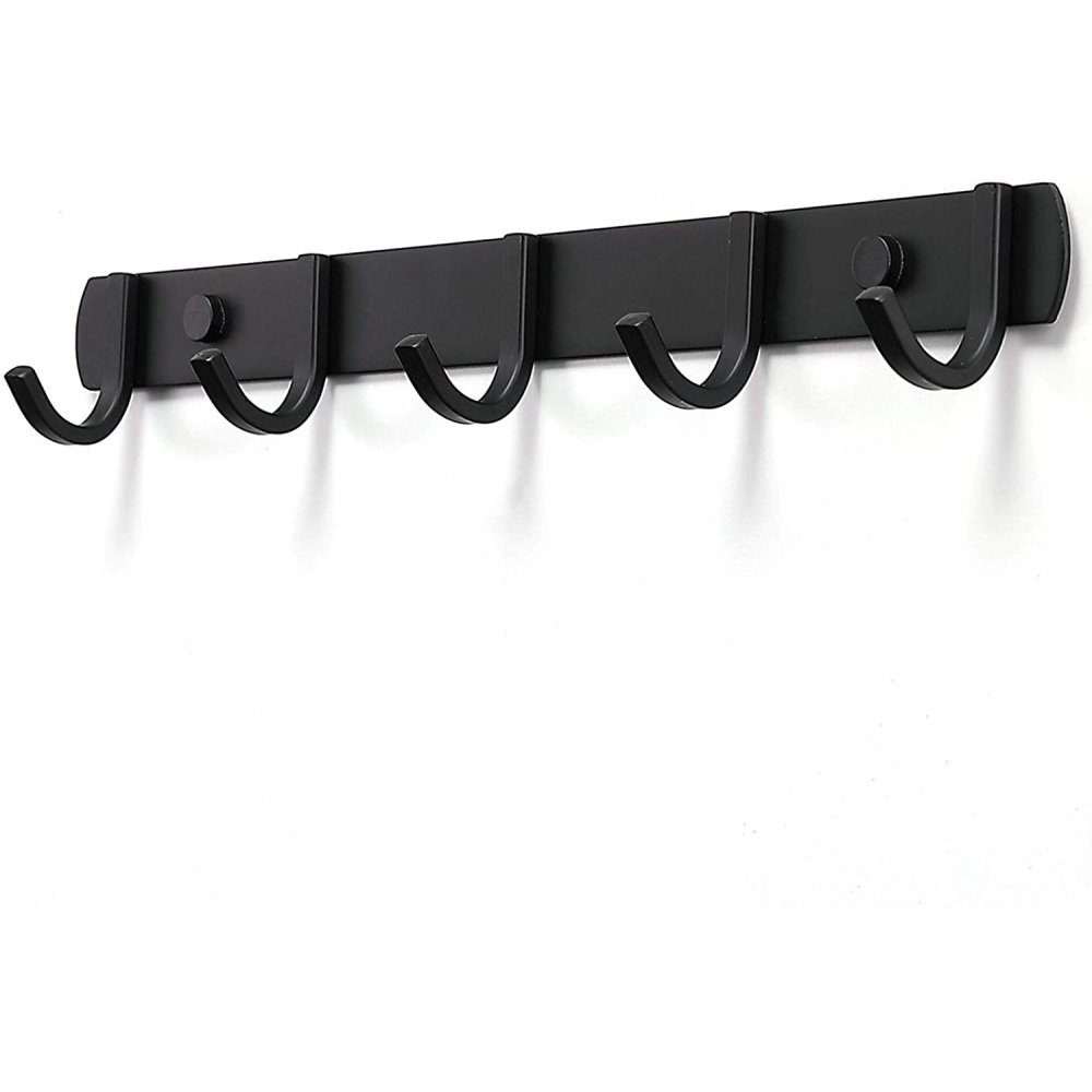 FeelGlad Wandhaken Schwarz matt, 5 Jackenhaken und Stangen