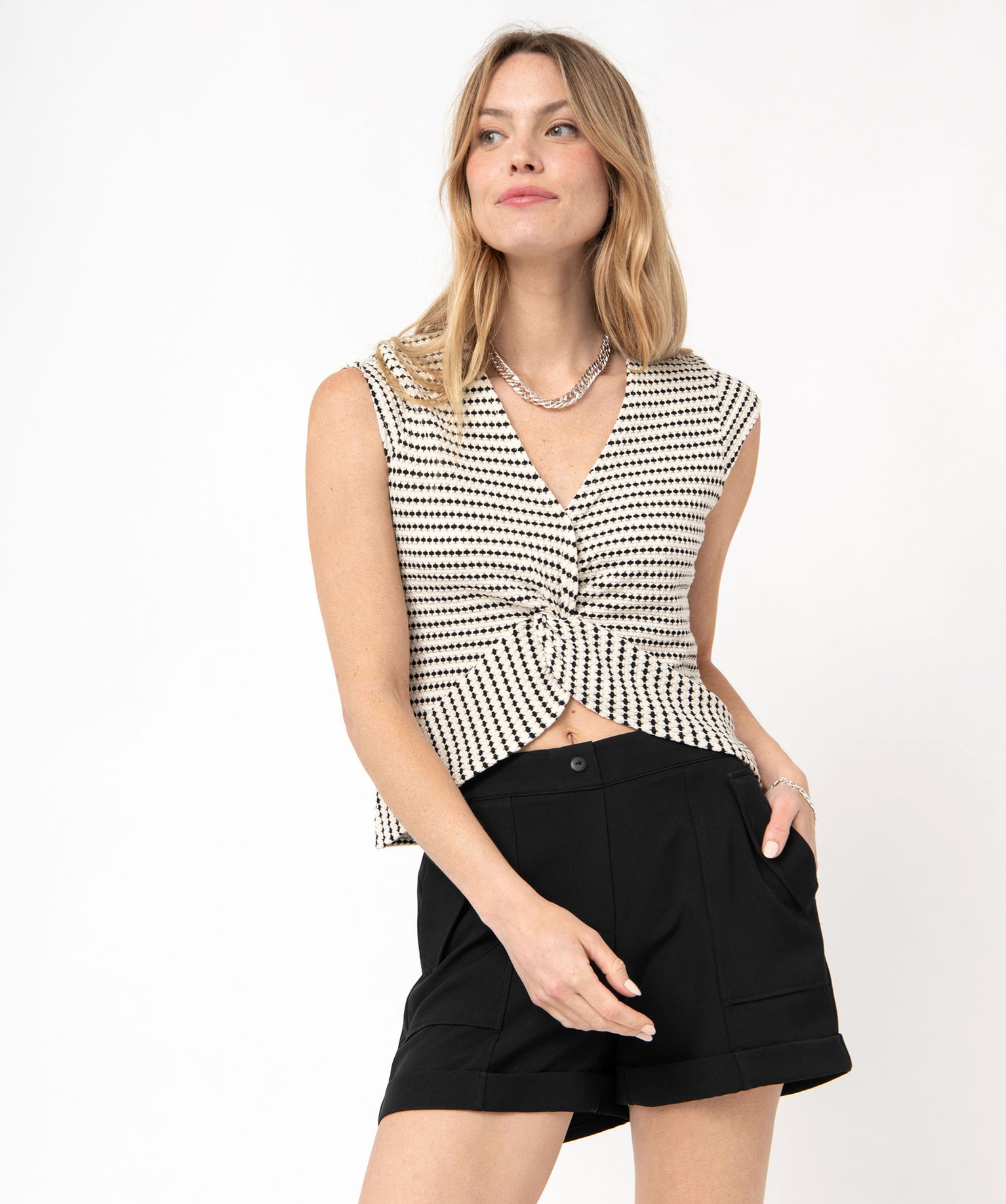 Tee-shirt à manches courtes avec dos fantaisie femme ecru | GEMO
