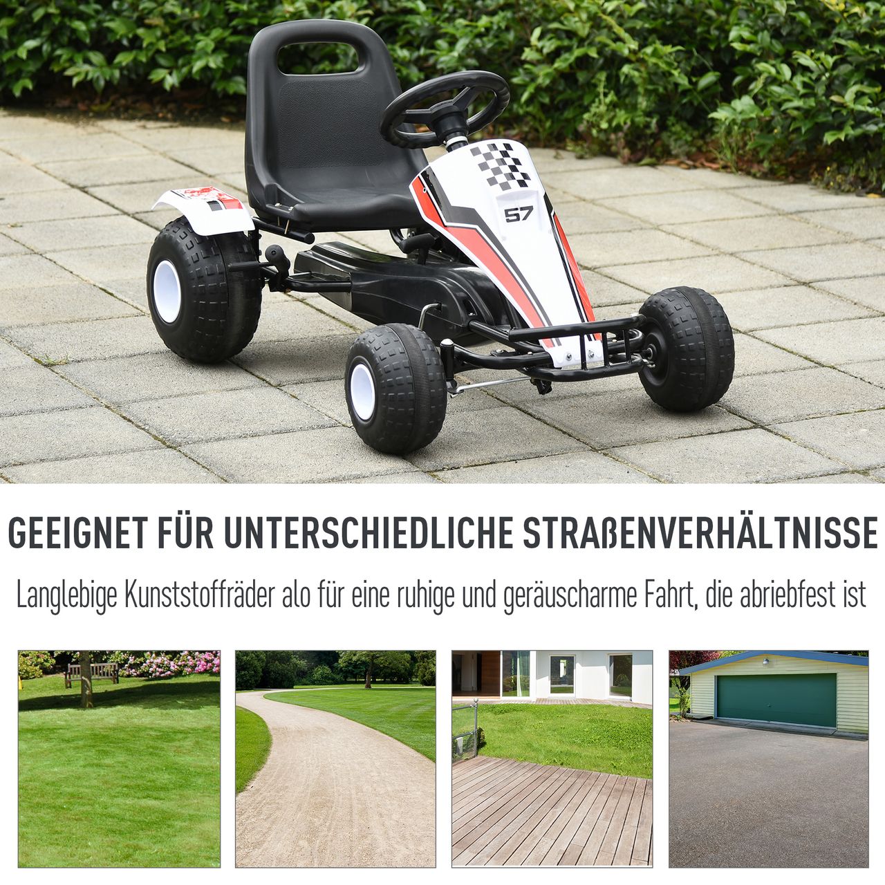 HOMCOM Go Kart Kinderfahrzeug Tretauto mit Pedal für 3-8 Jahre Stahl Weiß