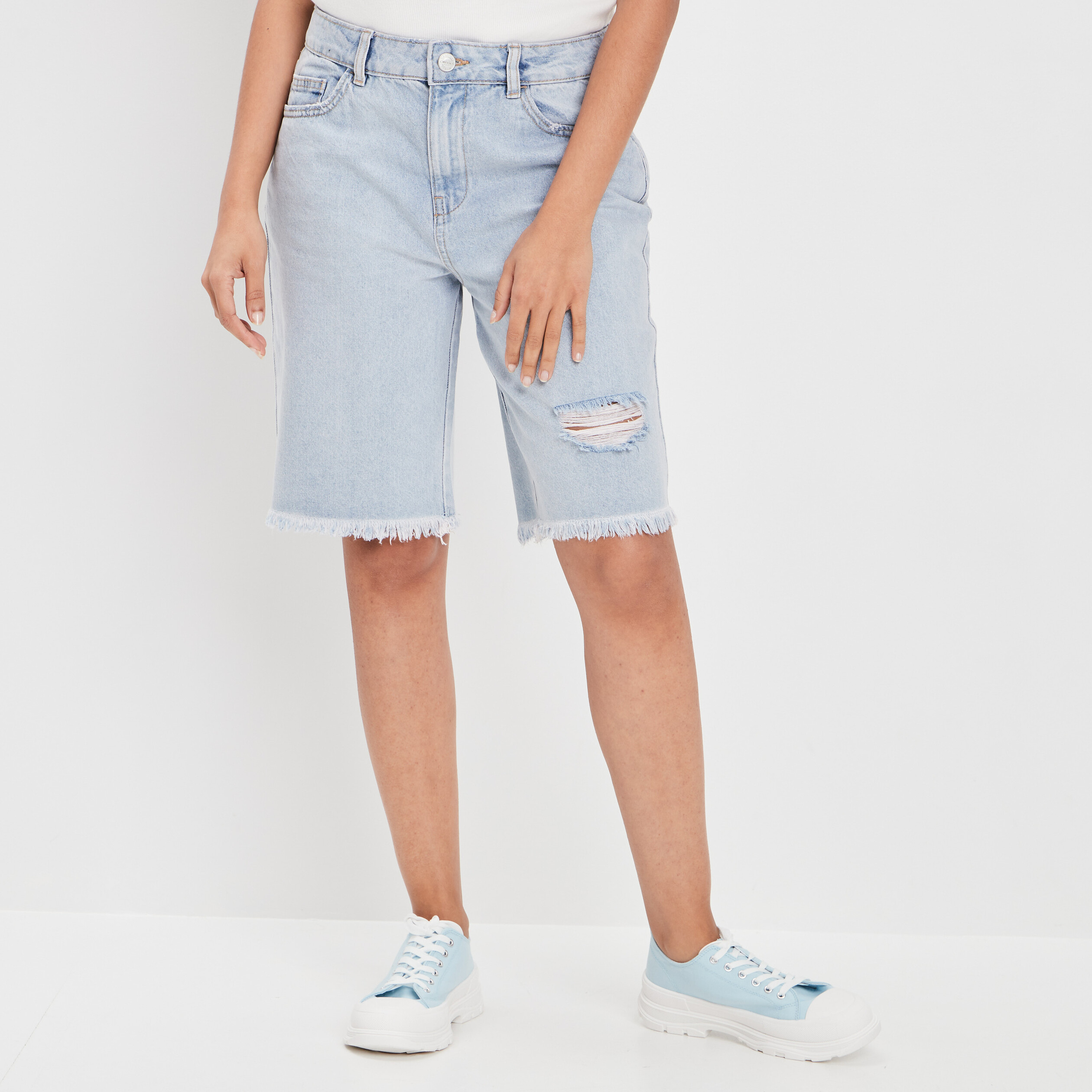 Bermuda droit en jean denim bleach femme | La Halle