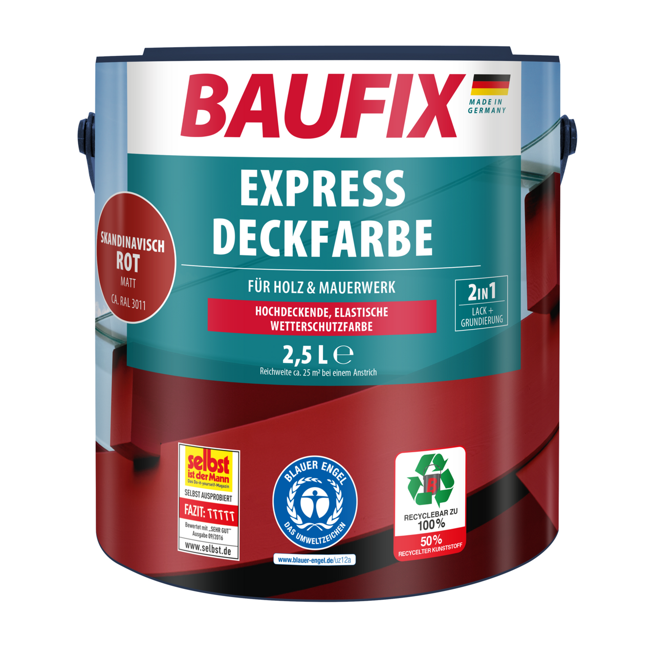 Baufix 2in1 Express Deckfarbe 2,5 L skandinavisch rot