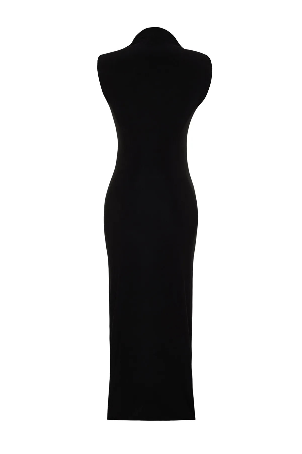 Trendyol Collection  Schwarzes ärmelloses, drapiertes, figurbetontes Maxi-Bleistiftkleid aus flexiblem Strick TWOSS24EL00101