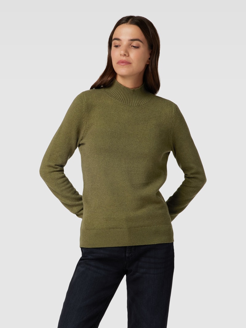 Strickpullover mit Stehkragen in khaki meliert