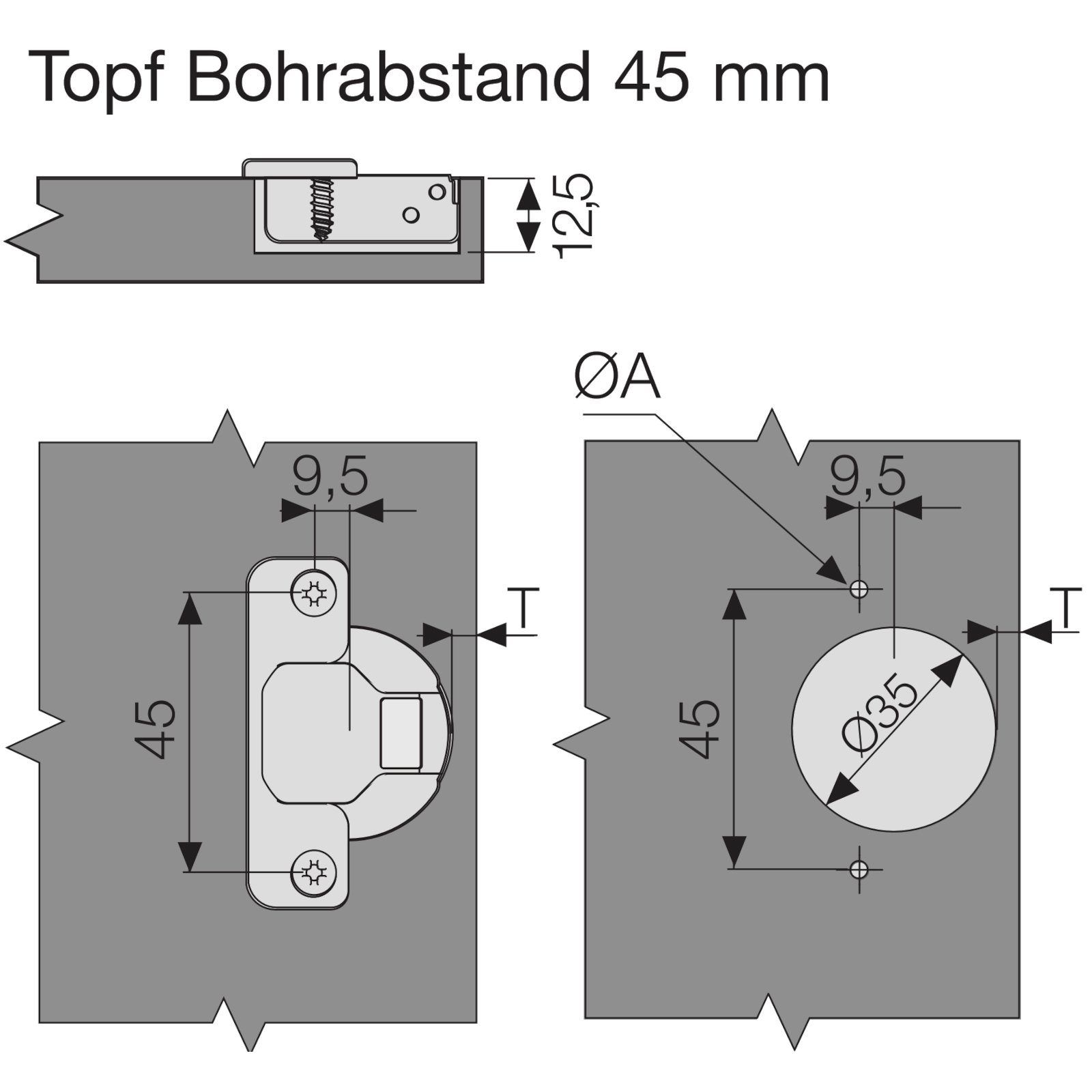 SO-TECH® Möbelbeschlag Topfband Master T45 110° inkl. Kreuzplatte mit Exzenterverstellung (1 St), Eckanschlag 110° ungedämpft, 3D-Verstellung