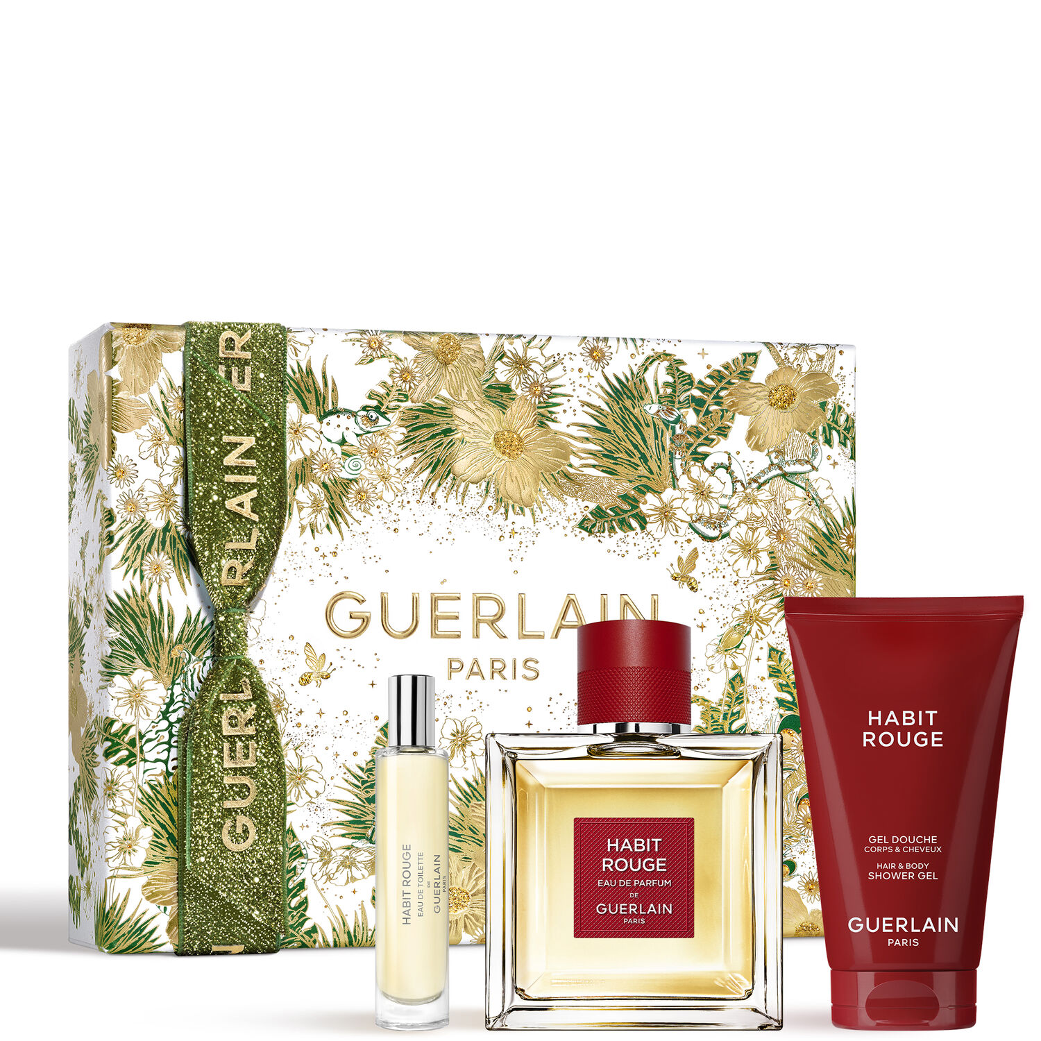 Guerlain HABIT ROUGE Coffret Eau de Toilette 100ml et son Vapo de Sac 10 ml + Gel Douche 75 ml