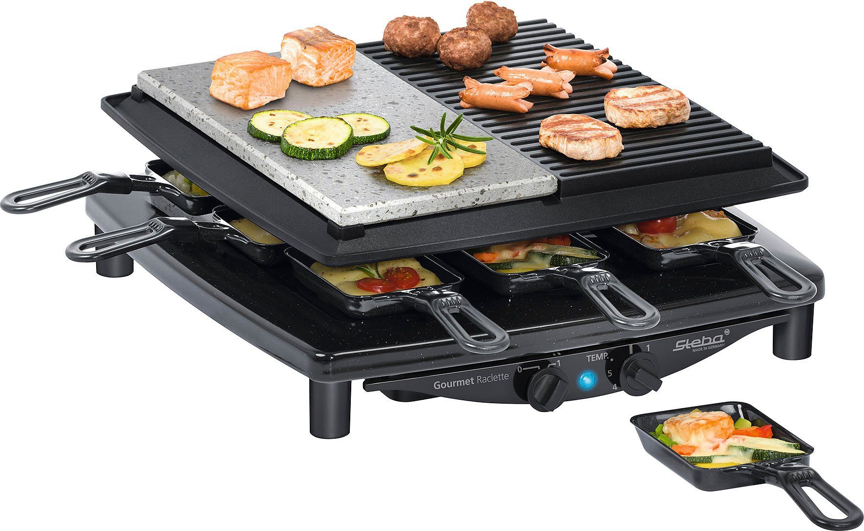 Steba Raclette RC 4 Plus, 8 Raclettepfännchen, 1450 W