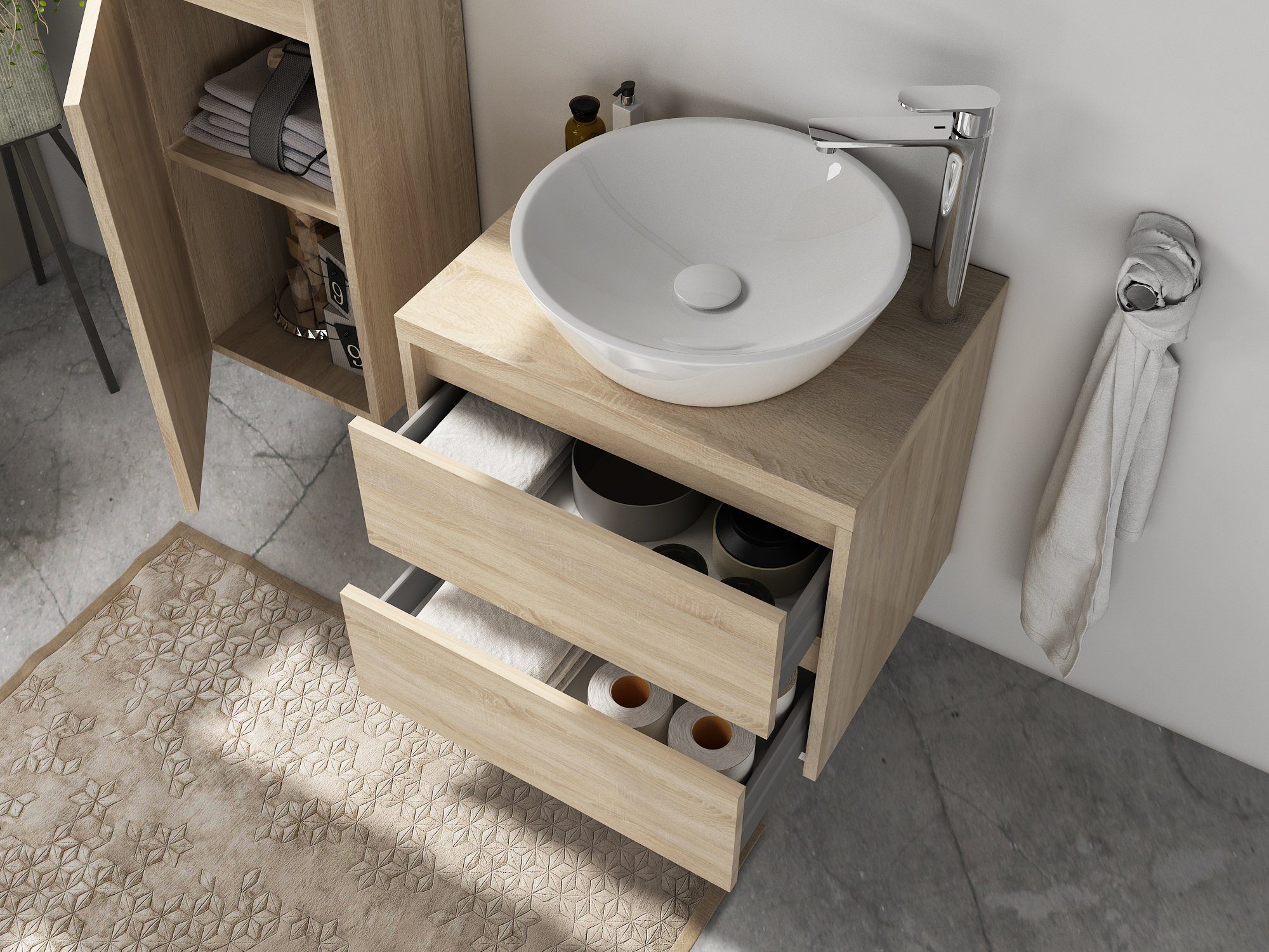 Aqua Bagno Badmöbel-Set Aqua Bagno Duo - Badmöbel 60cm mit Trägerplatte (3-St)