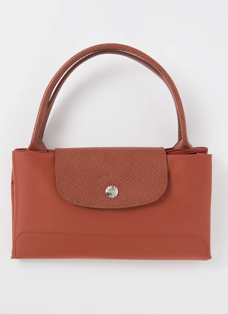 Geantă verde Longchamp Le Pliage, mărimea M, cu detalii din piele.