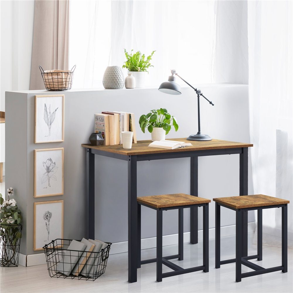 Yaheetech Essgruppe, Bartisch-Set, Stehtisch mit 2 Barhockern Holz