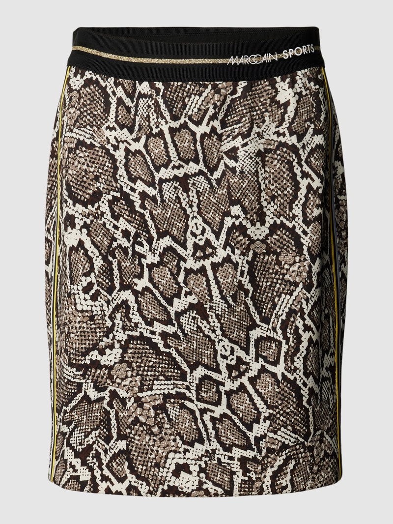 Knielanger Rock mit Animal-Print und elastischem Bund in khaki