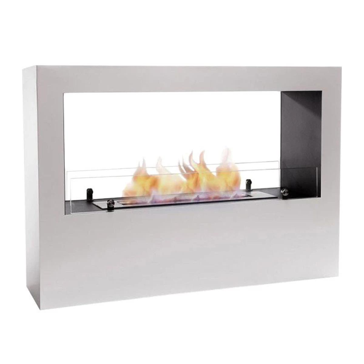 ScandiFlames Lansing Bioethanol Standkamin, Weiß, Flammenansicht von 2 Seiten, 3,3 kW, 3,5-Liter-Brenner, 7,5 Stunden Brenndauer