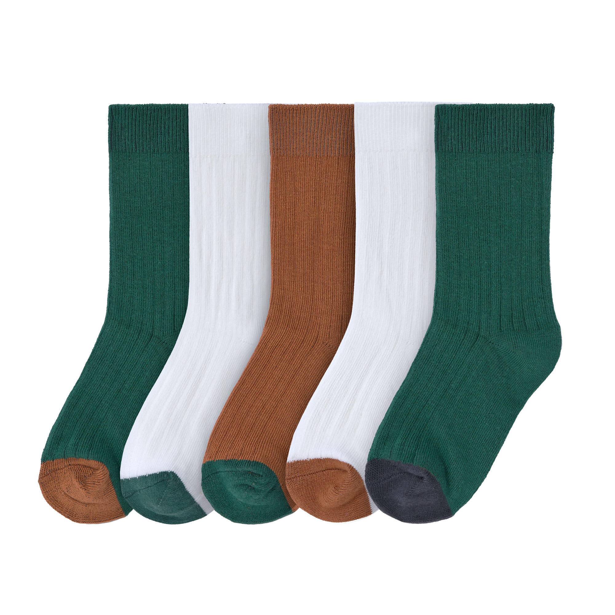 Kinder Socken 5er Set - Little Gang, Grün Weiß Karamell
