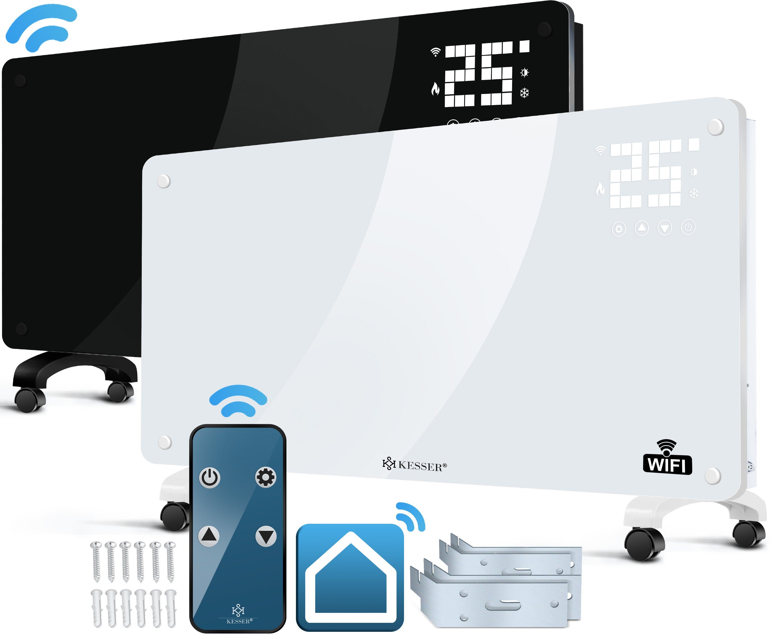 KESSER Heizgerät, 2500 W, Glaskonvektor Glas Heizung Elektroheizkörper APP WiFi + Fernbedienung