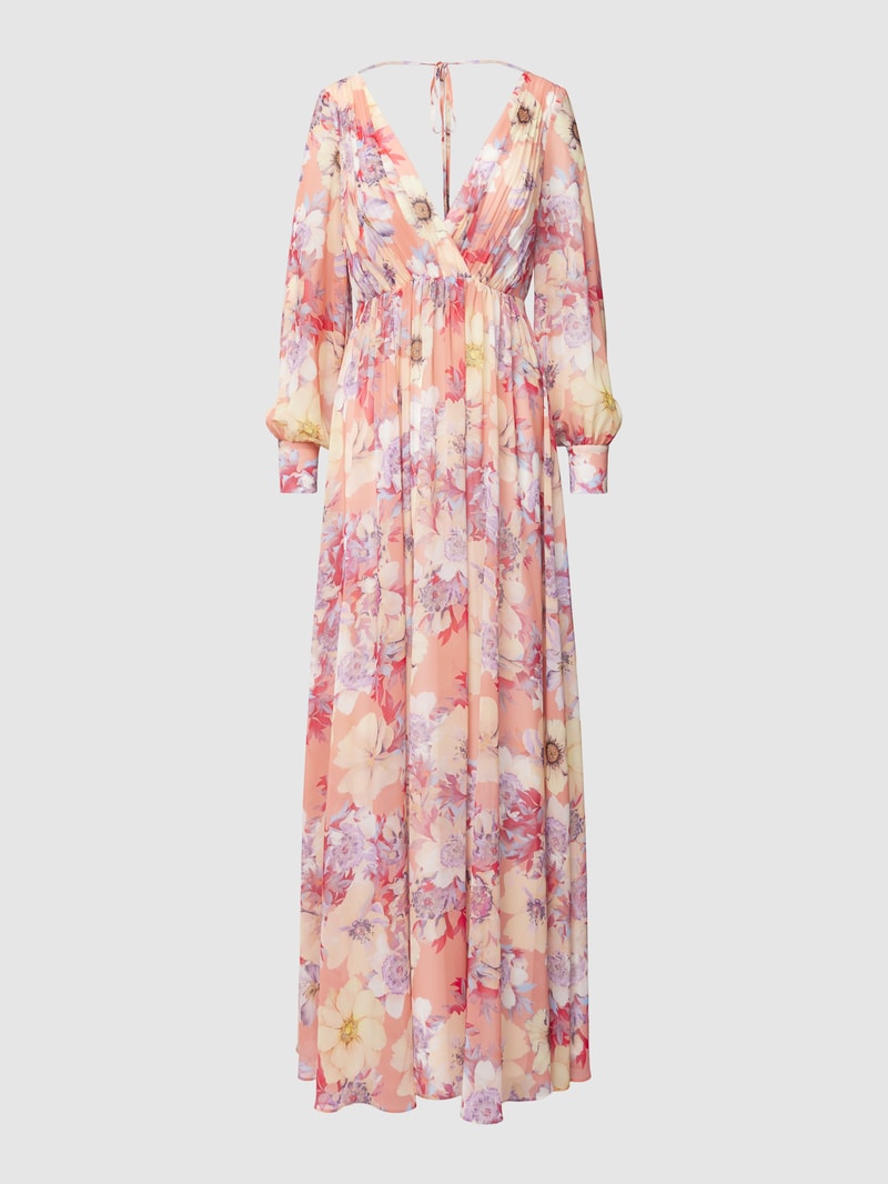 Abendkleid mit floralem Muster in apricot