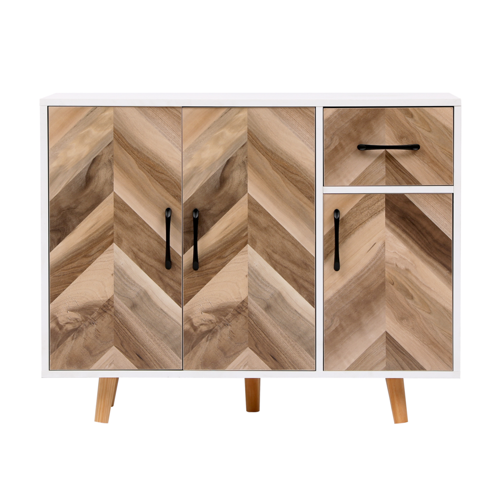 Happy Home Happy Home Sideboard Kommode Dreitüriger Stauraumschrank mit 1 Schublade HWR19-HOL Holz