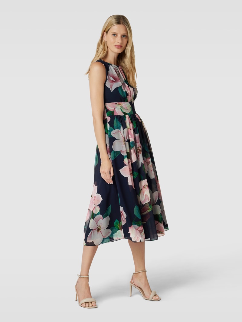Cocktailkleid mit floralem Muster in dunkelblau