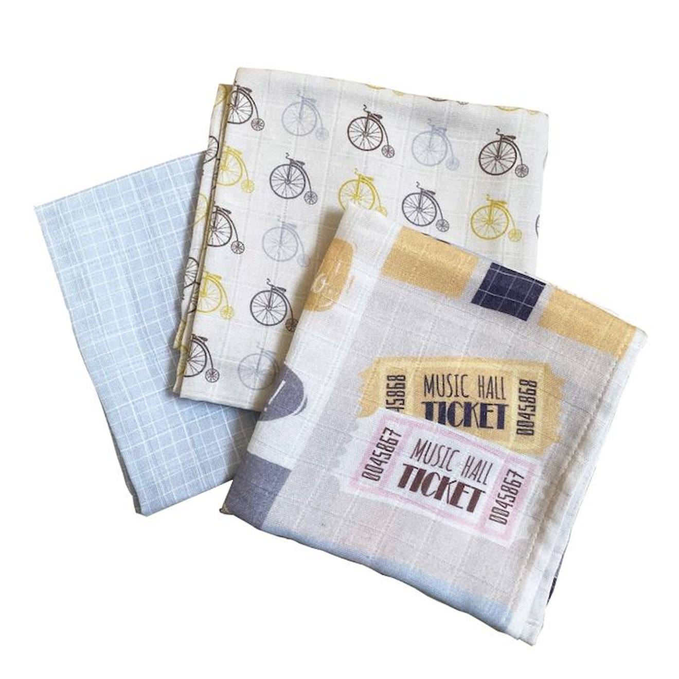 Lot de 3 langes en coton bio* Lucien bleu