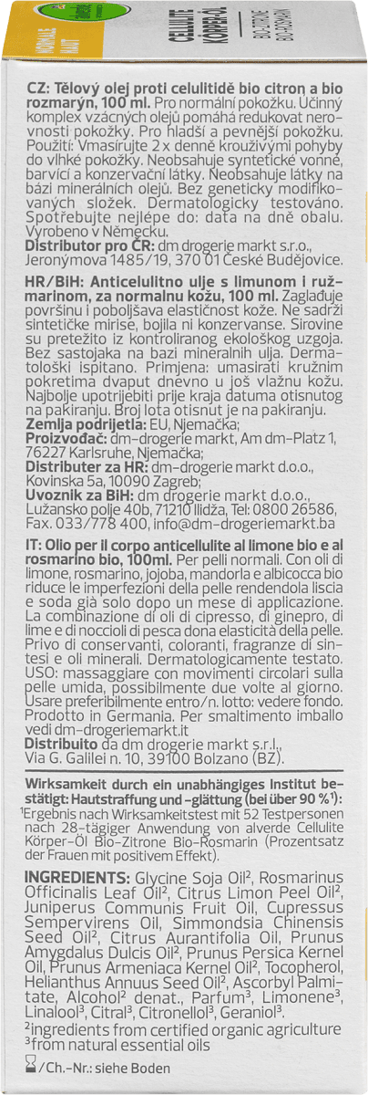 Körperöl Cellulite Bio-Zitrone, Bio-Rosmarin, 100 ml