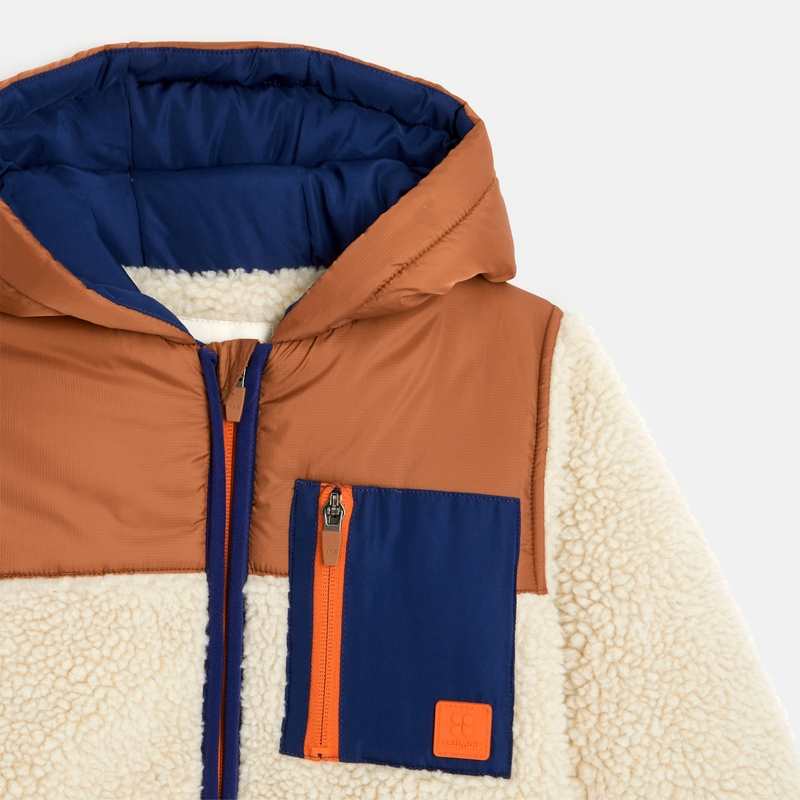 Veste sherpa garçon zippée à capuche blanc Catimini