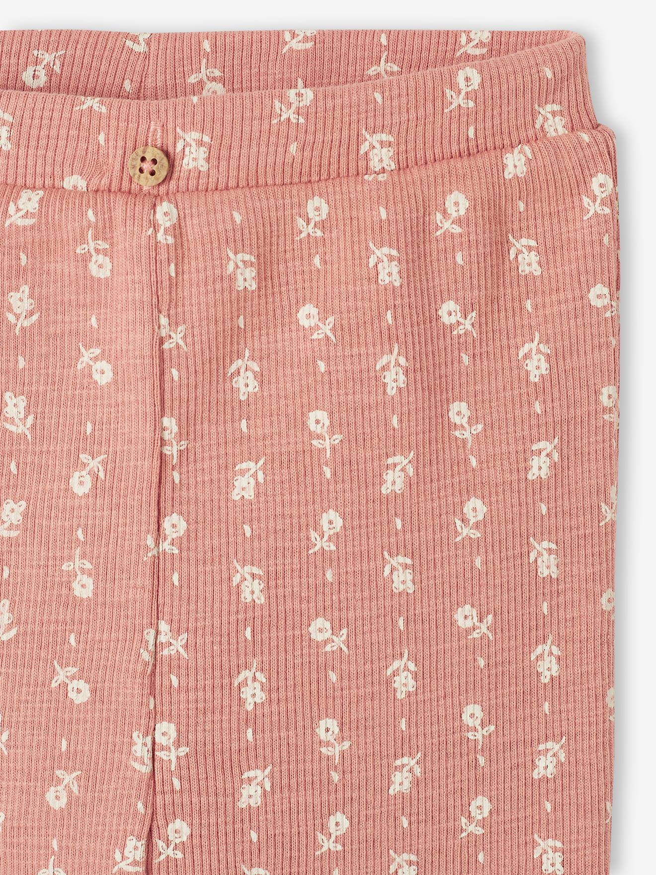 Legging imprimé bébé en maille côtelée beige