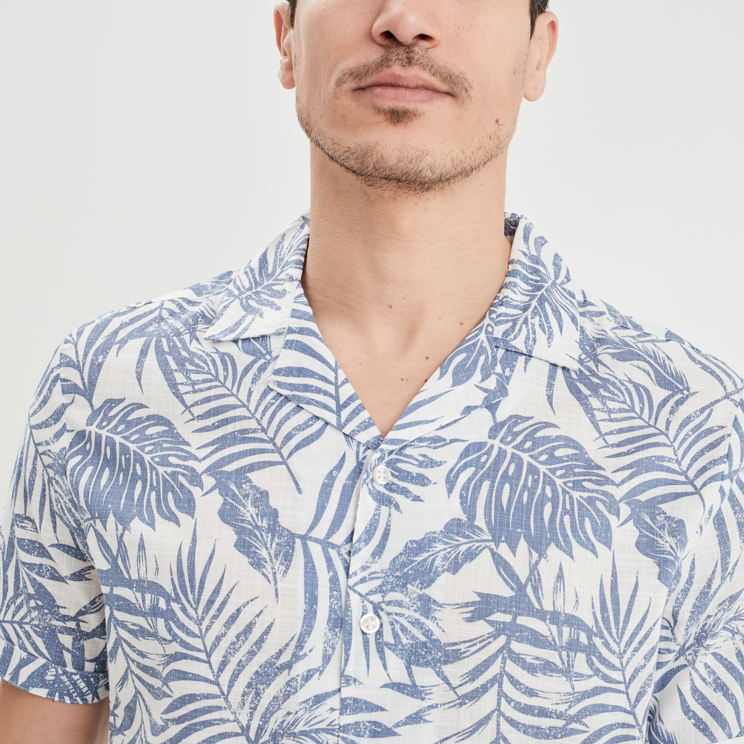 Chemise en coton manches courtes bleu homme | La Halle